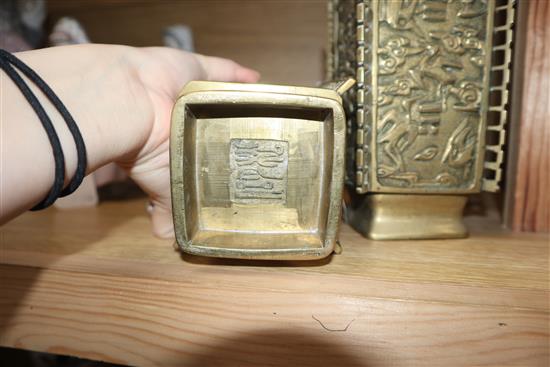 A pair of Chinese bronze square vases, late 19th century Height 21cm